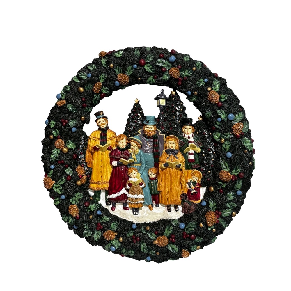 Vintage Apex Resin Christmas Carolers Wreath Hand Painted 3D Victorian 13" Decor